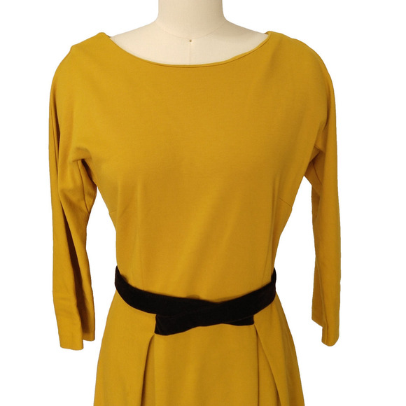 Anthropologie Girls From Savoy Fluted Goldenrod Ponte Dress Size S ASO Yellow - Picture 3 of 8